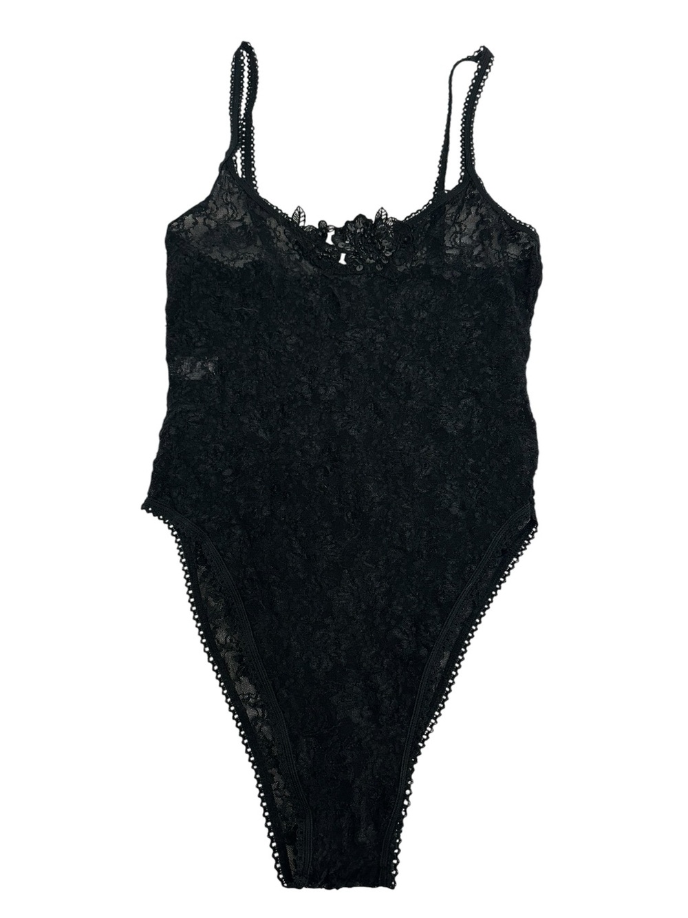 PETRA FASHIONS / Vintage Black Lack Bodysuit / Size 1X / Goth Retro Fairy 80’s
